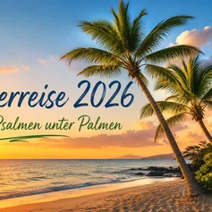 Palmen am Strand mit Schriftzug