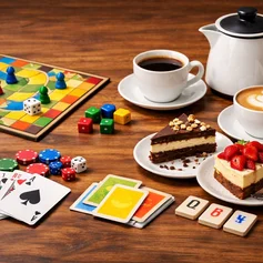 Spielekarten und Kaffee auf einem Tisch